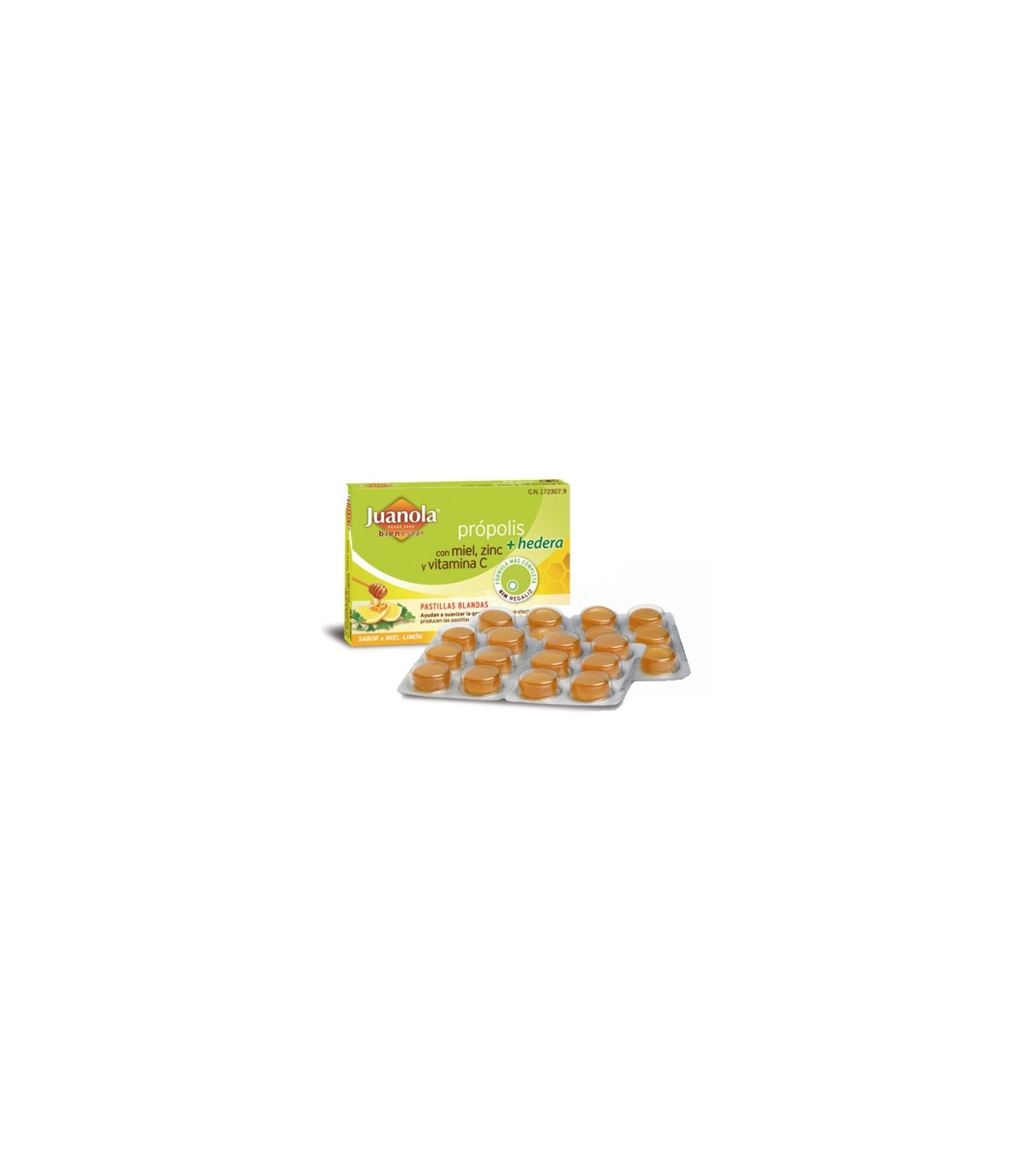 JUANOLA PASTILLAS BLANDAS PROPOLIS MIEL Y HEDERA SABOR MIEL Y LIMON 24  PASTILLAS