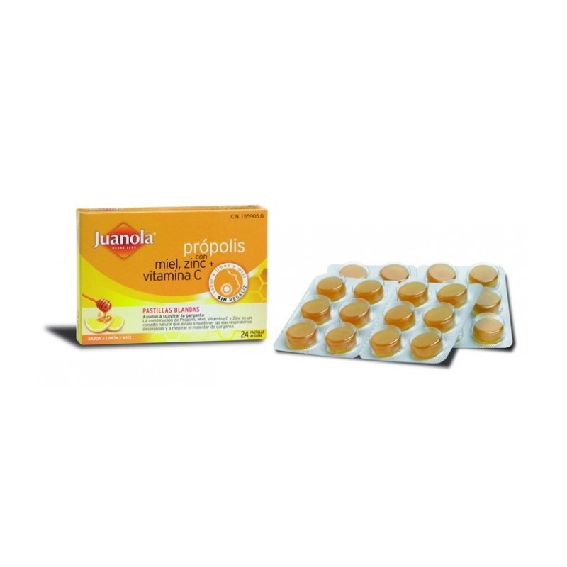 Juanola Própolis Miel, Zinc, Vitamina C Sabor Miel-Limón 24 Pastillas