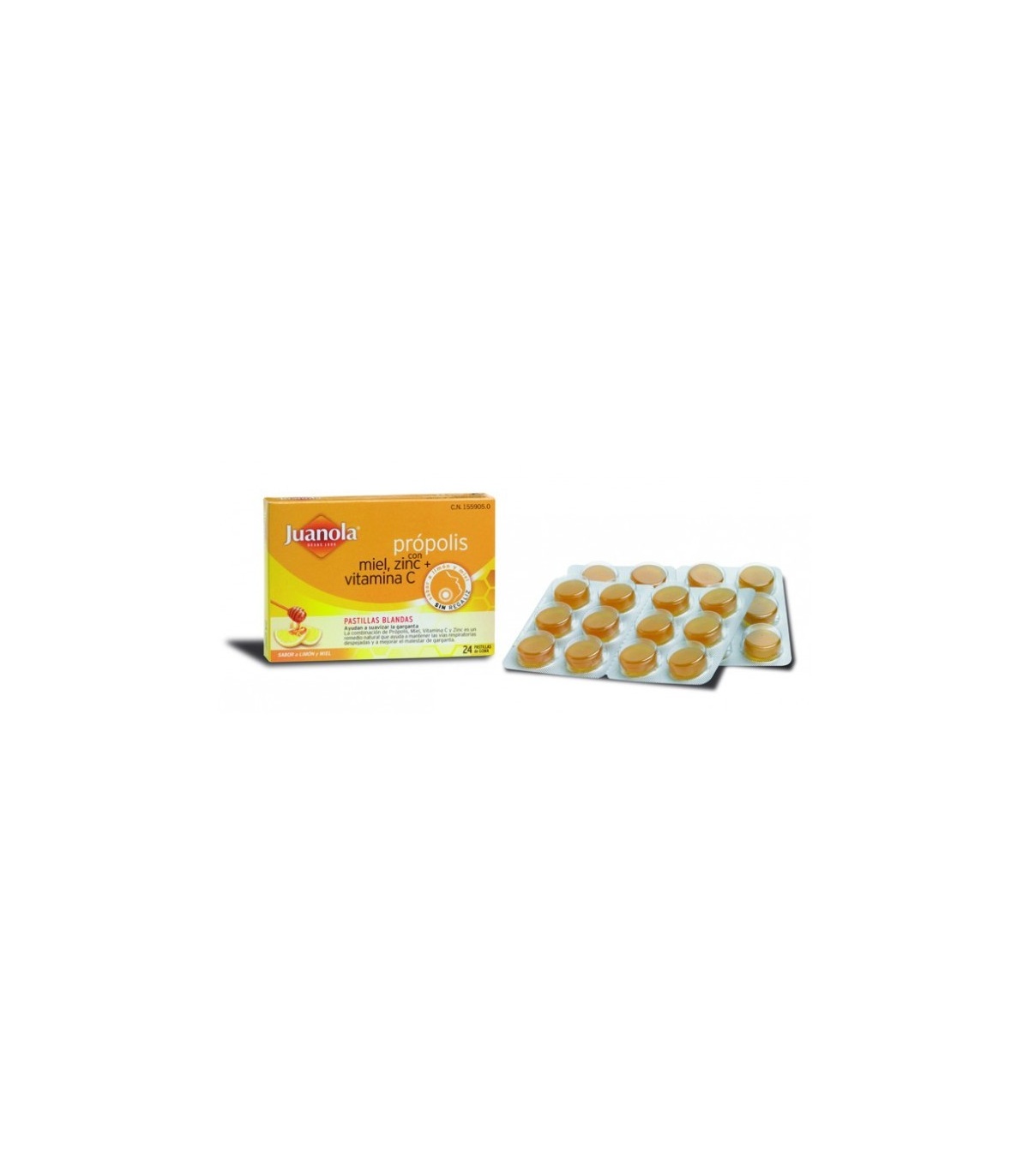 Juanola Própolis Miel, Zinc, Vitamina C Sabor Miel-Limón 24 Pastillas